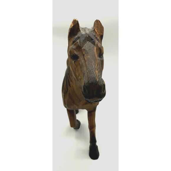 Vintage Folk Art Hand-Carved 11" Wooden Horse with glass eyes - Picture 6 of 8